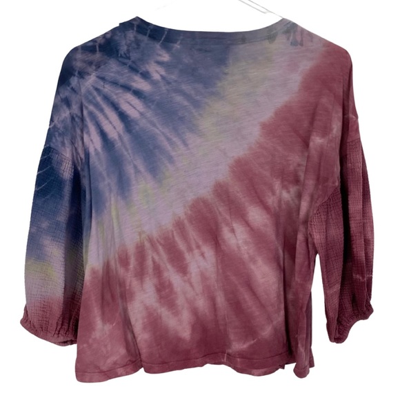 Velvet x Graham & Spencer Tie Dye Top Womens Size Small Balloon Sleeve Red Blue - Picture 2 of 6